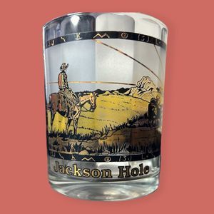 🤠 JACKSON HOLE WYOMING MCM SOUVENIR GOLD BLACK ROCKS GLASS